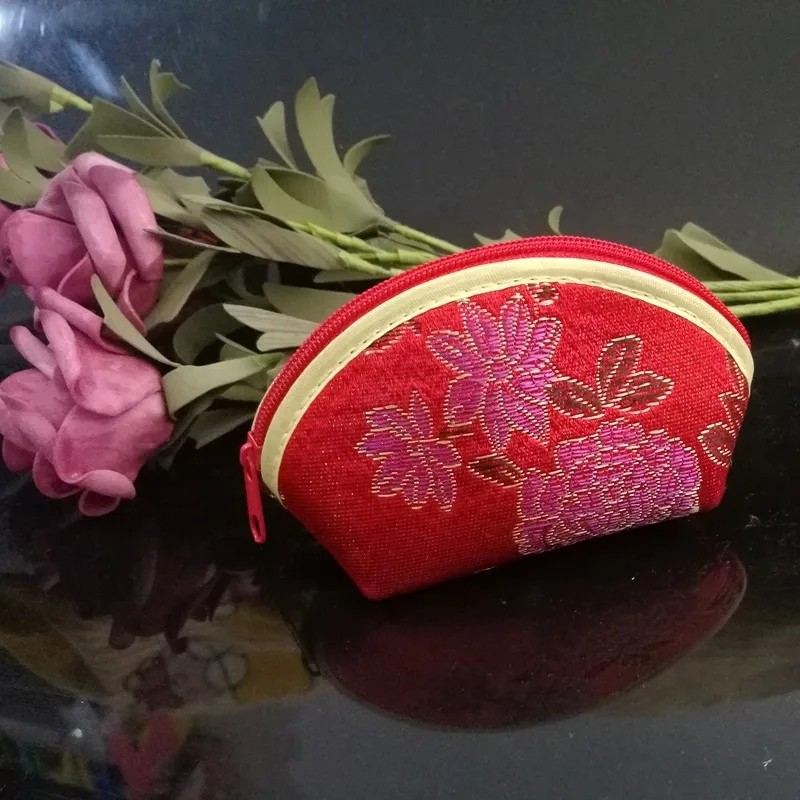 Thời Trang Mới Họa Tiết Hoa Ví Đựng Tiền Xu Phong Cách Trung Hoa Ví Nhỏ Dây Kéo Túi Đựng Tiền Xu