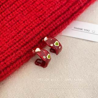 Bông Tai Giáng Sinh Màu Đỏ Hình Chữ C Zircon Trái Tim Bông Tai Dành Cho Nữ Thu Đông Retro Giáng Sinh Phong Cách Mới Cao Cấp Thanh Lịch Vòng Bông Tai Trang Sức Giáng Sinh, Quà Tặng Giáng Sinh