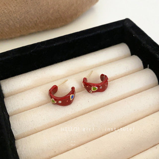 Bông Tai Giáng Sinh Màu Đỏ Hình Chữ C Zircon Trái Tim Bông Tai Dành Cho Nữ Thu Đông Retro Giáng Sinh Phong Cách Mới Cao Cấp Thanh Lịch Vòng Bông Tai Trang Sức Giáng Sinh, Quà Tặng Giáng Sinh