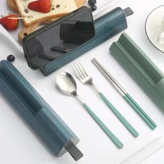 Bộ dụng cụ du lịch bằng thép không gỉ TRTR 304 Bộ dụng cụ tái sử dụng Cắm trại Muỗng nĩa có vỏ Đũa và Flatware Bộ dao kéo di động VN