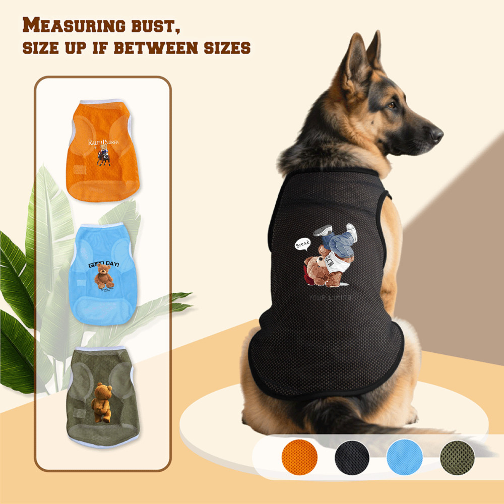 Áo vest lưới chó lớn 3XL-6XL, gấu đảo ngược, in hình gấu cưỡi ngựa, phong cách chui đầu, có sẵn 4 màu, thoải mái và thoáng khí, có thể giặt được bằng máy, thích hợp cho tất cả chó lớn