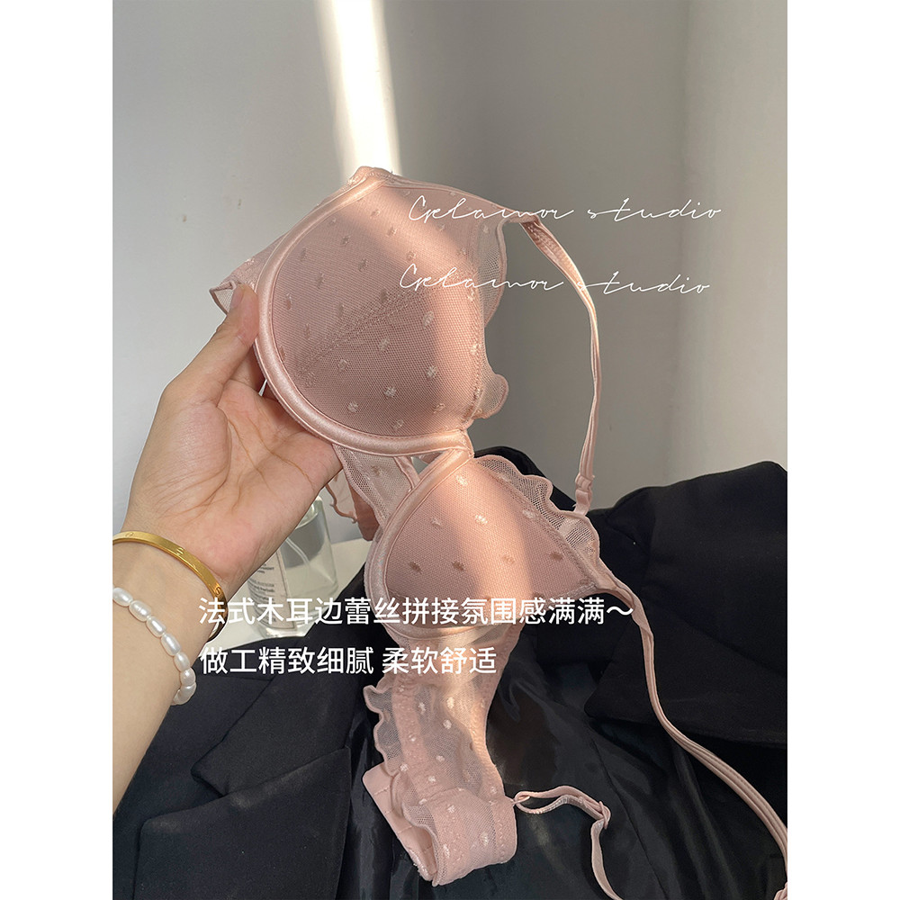 Bộ đồ lót chấm bi kiểu Pháp dành cho nữ Bộ áo ngực mỏng ren gợi cảm