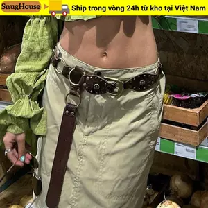 Thắt lưng SNUGHOUSE, Thắt lưng rộng đinh tán cổ điển, Retro Grommet Da PU Gothic Steampunk y2k Thắt lưng nữ