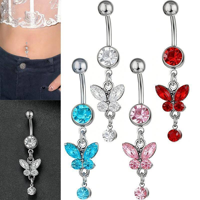 STHB Thép Không Gỉ Rốn Xuyên Pha Lê Bướm Tòn Ten Bụng Nút Nhẫn Cao Cấp Cơ Thể Trang Sức Cho Hợp Thời Trang Nữ Trang Phục VN