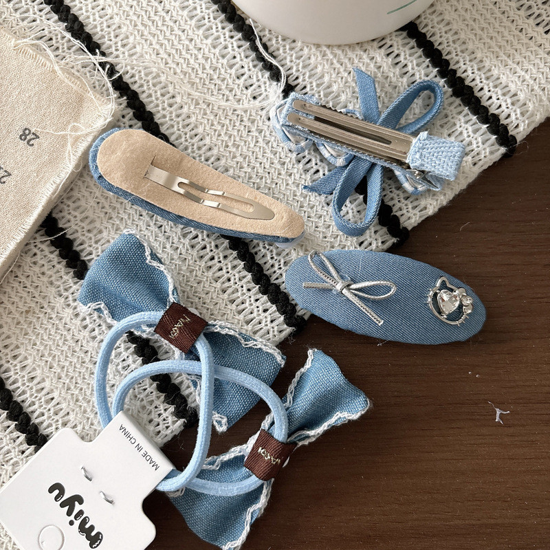 Phụ kiện tóc nơ Denim cho bé gái