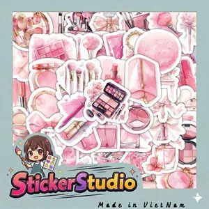 Set Sticker Đồ makeup màu hồng tiểu thư Chống Nước Dán Laptop Vali Mũ Bảo Hiểm Sổ Tay