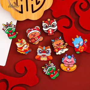 DELMER Acrylic Lễ Hội Mùa Xuân Pin, Loong Lucky Lion Dance Trâm Cài, Trang Sức Sáng Tạo Đáng Yêu Breastpin Phong Cách Pin