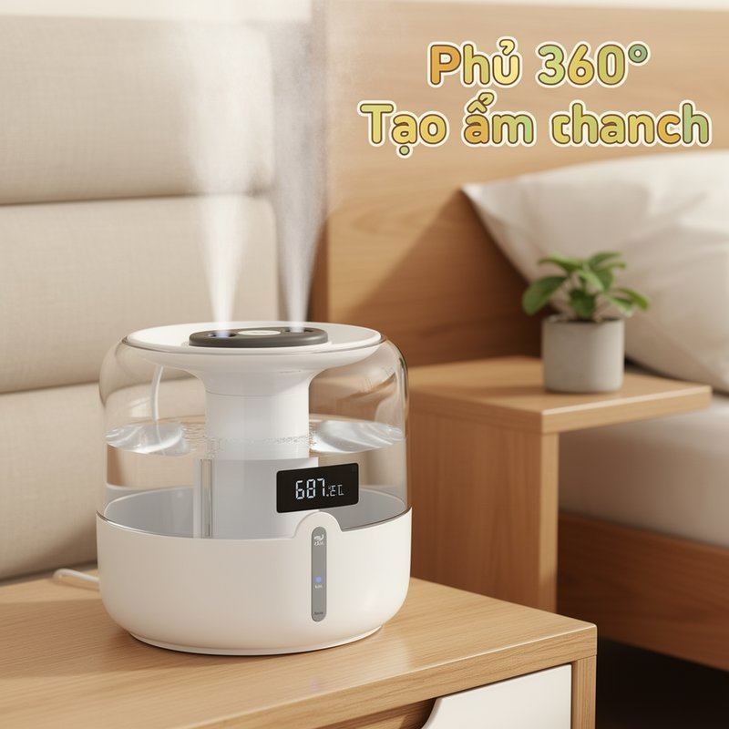 Máy tạo độ ẩm không khí phun sương Nano kép, Màn hình hiển thị nhiệt độ LED có đèn ngủ, Hoạt động im lặng, Giao diện USB