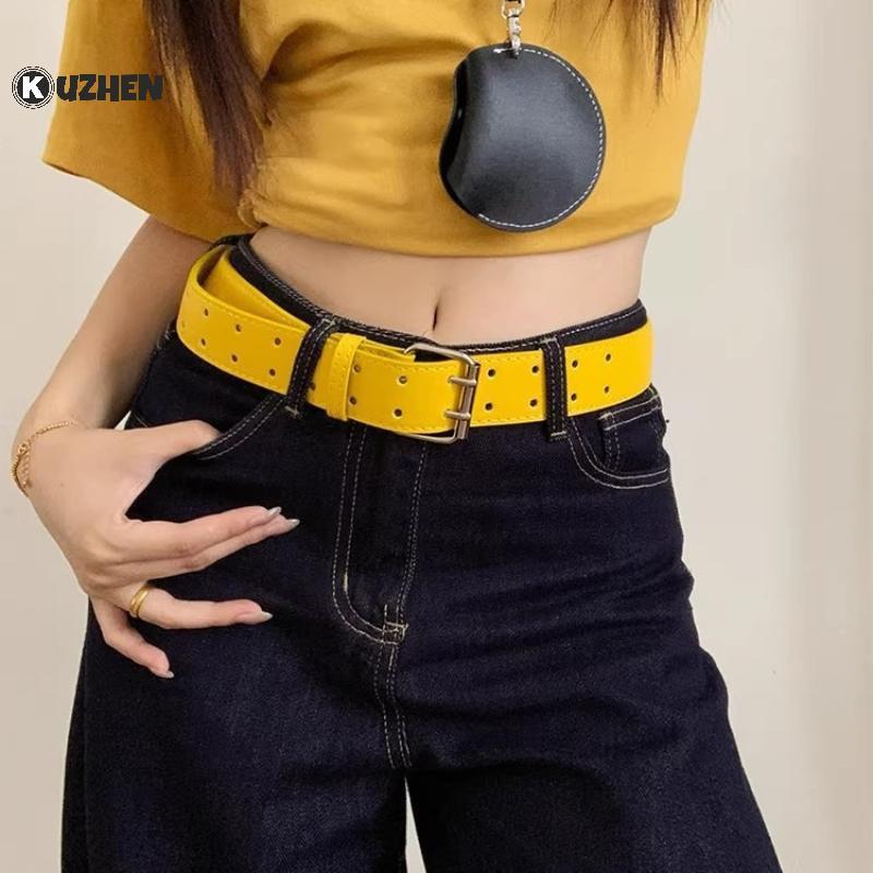 KUZHEN Thiết kế rộng rãi Sense Y2K Thắt lưng màu vàng hai lớp dành cho nữ có váy Quần jean có áo ghi lê Trang trí Thắt lưng đa năng HOT
