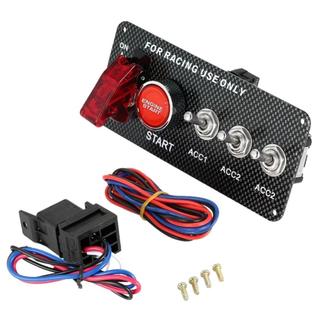 LOOKSHOW Phụ kiện sửa đổi ô tô Công tắc bật tắt LED 12V Bảng điều khiển công tắc đánh lửa LED Sợi Carbon cho xe đua Động cơ khởi động nút nhấn J7R3