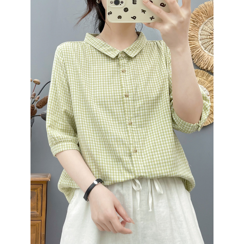 [Hàng có sẵn] Áo sơ mi nữ 100% Cotton chất lượng cao xuất khẩu mùa hè Áo năm tay mềm mại thân thiện với da chất lượng cao