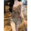 Cô gái nóng bỏng gợi cảm Mùa hè Phong cách mới Slim-fit Slimer Look Không đều Gạc khâu áo yếm in họa tiết da báo