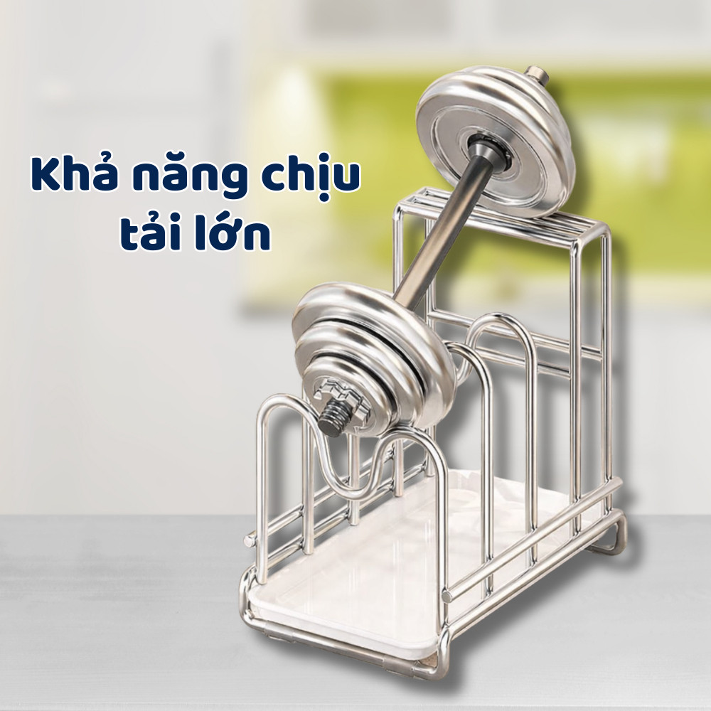 Kệ Để Dao Thớt Nắp Nồi HomeMate 3 Ngăn – Giá Cài Dao Inox Kèm Khay Thoát Nước, Gọn Gàng Nhà Bếp