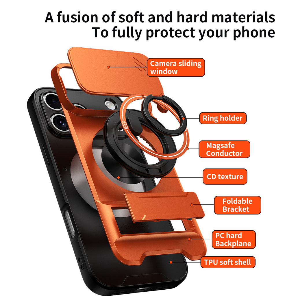 Ốp Điện Thoại Đa Năng Sang Trọng Thích Hợp Cho iPhone 17 Pro Max 16 14 13 12 11 15 Dây 360°Giá đỡ vòng có vỏ máy ảnh Vỏ bảo vệ toàn diện chống sốc