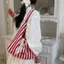 PNPIA- Túi Tote vải sọc có thể đảo ngược dành cho nữ Phong cách Hobo Ren nơ trang trí Túi đeo vai lớn để sử dụng thông thường