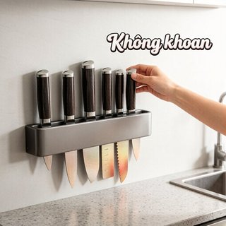 Giá đỡ dao nhà bếp Thép Carbon treo tường Không có máy khoan Giá dính Tiết kiệm không gian chống gỉ