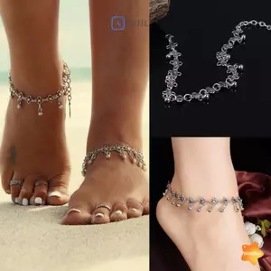 1PC Cổ Bạc Hoa Chuông Nhỏ Vòng Chân Vòng Chân Vòng Tay Chân Dây Xích Trang Sức Mới