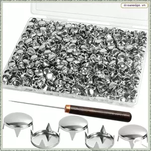 Punk Spikes 1000 miếng đinh tán vòm tròn 12 mm màu bạc cho quần áo, quần áo, túi xách, da, giày