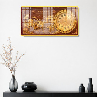 Tranh Đồng Hồ Tráng Gương Treo Tường 5D Giả Gỗ Mạ Vàng Kim Trôi Êm Ái  - Chiêu Tài Tiến Lộc - Mừng Tân Gia