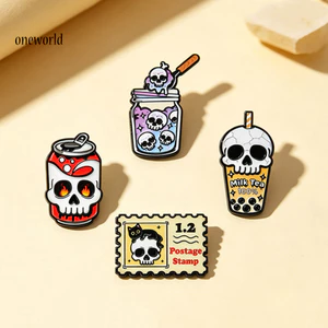 Một thế giới| Đầy Màu Men Huy Hiệu Men Trâm Cài Halloween Đầu Lâu Thổ Cẩm Phong Cách Màu Tối Hợp Kim Kẽm Sữa Trà Hình Huy Hiệu Đa Năng Quần Áo Phụ Kiện Cho Nam Nữ Cho Đông Nam