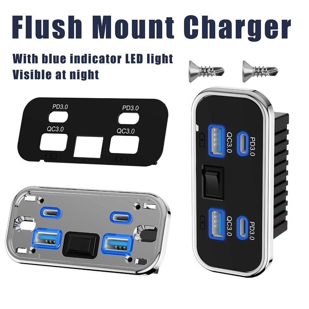 [Sẵn Sàng] Bộ Sạc Xe Hơi Dual USB Type-C 4 Cổng Sạc Nhanh QC3.0 + PD3.0 Bộ Chuyển Đổi Nguồn Cho SUV RV Cắm Trại Bus Marine