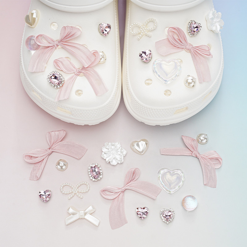 Phụ Kiện Nơ Phong Cách Ba Lê Hoa Cao Cấp Cho Crocs, Có Thể Tháo Rời, Cảm Giác, Trang Trí Giày Lỗ