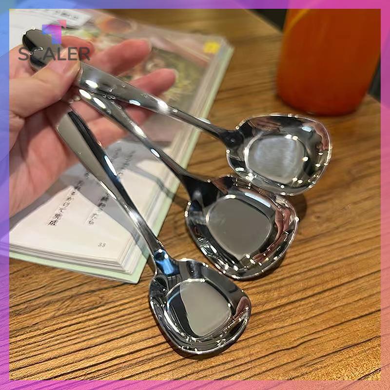 SCALER Thìa nhà bếp vuông lớn bằng thép không gỉ Giá đỡ súp cơm đáy phẳng cho món tráng miệng Kem phục vụ thìa Bộ đồ ăn.