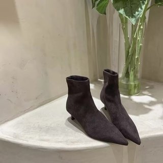 Giày Bốt Ngắn Nữ Mũi Nhọn Stiletto Gót Chân Slip-On Thời Trang Slimm