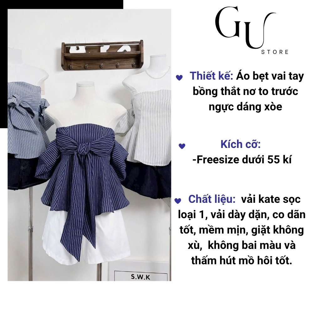 Áo trễ vai tay bồng (có mút ngực) dáng xòe thắt nơ to trước ngực phong cách sexy tiểu thư GU STORE