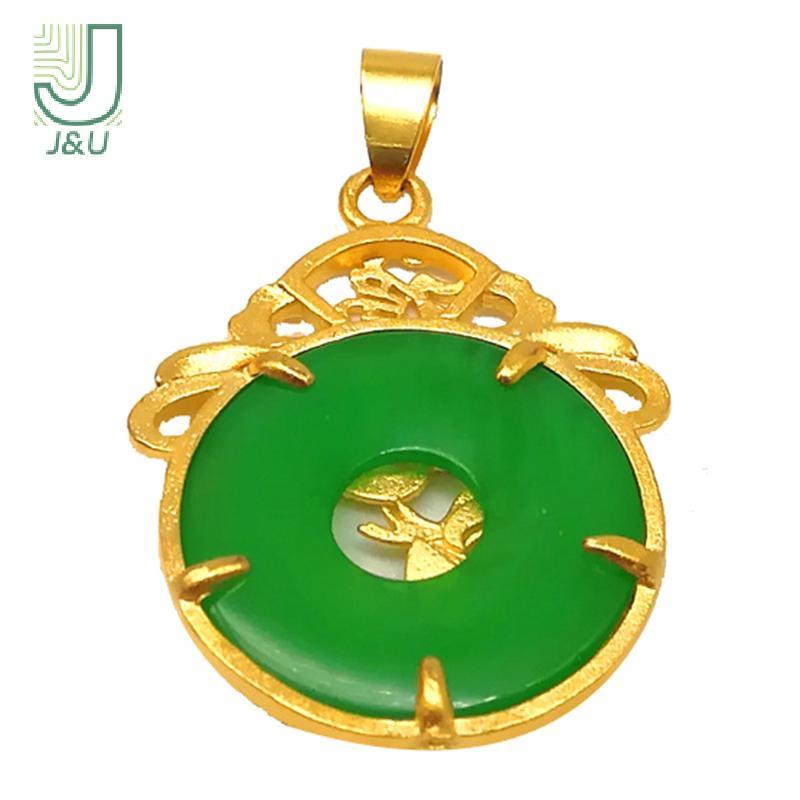 J & U Mặt Dây Chuyền Rồng Đá Xanh và Vàng - Phù hợp cho Nam/Nữ, May Mắn và Thời Trang