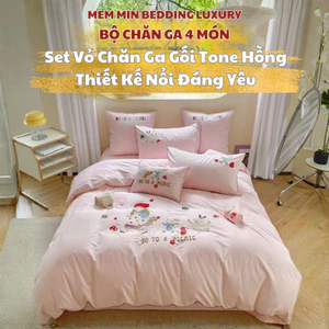 Bộ vỏ chăn ga gối công chúa Memminbedding Luxury thêu nổi đáng yêu, dành cho các bé, an toàn cho da