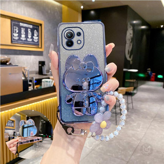 Vỏ Cho Xiaomi Mi 13T 12T 11T 10T Pro 13Lite 12Lite 11Lite Dây Đeo Hoa Lấp Lánh Mạ Thỏ Gương Giá Đỡ Điện Thoại