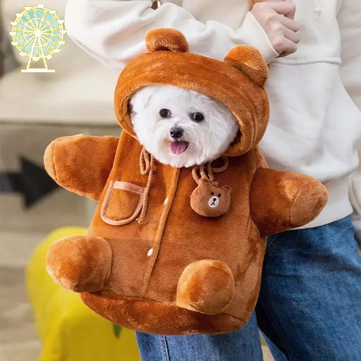 Ba lô đi chơi sang trọng dành cho chó con mèo, Túi đựng chó gấu di động, Túi chống thoát hiểm thiết kế gấu dễ thương, Ví đựng đồ đi chơi sang trọng mềm mại ấm áp cho chó con Chó nhỏ