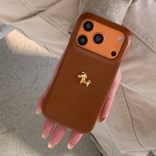 Thời Trang 3D Ngựa Vàng Năm Mới Đỏ Cam Da PU Ốp Lưng Điện Thoại iPhone 17Promax 17Pro 14 15 16 Pro Max 13 Nữ Vỏ Di Động