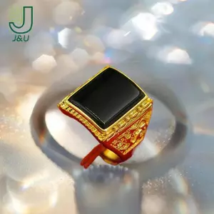 Nhẫn nam hình bầu dục lớn và nhỏ, mạ vàng, đá obsidian mới