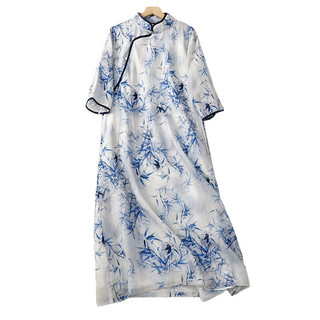 Nữ Váy Ramie In Sườn Xám Retro Sang Trọng