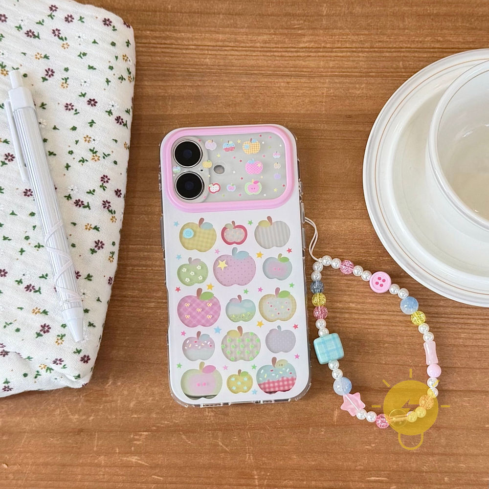 Phone Case For iPhone 17 Pro Max 16 15 TPU Keychain Chain Colorful Strawberry Aesthetic Korean Cute