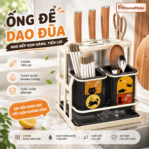 Kệ Đựng Dao Kéo Muỗng Đũa HomeMate Đa Năng – Giá Để Dao Đũa Thép Carbon Có Khay Thoát Nước Tiện Lợi