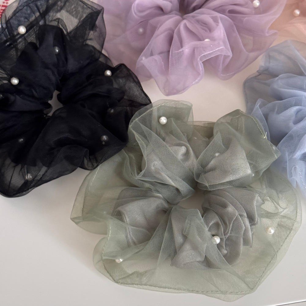 Hululu / Vòng Scrunchy Ngọc Trai Hai Lớp Sáng Tạo Gạc Bên Trong Hạt Đuôi Ngựa Cao Su Dây Lưng Đầu Tấm Tóc Cô Gái Cổ Tích Dây Buộc Tóc