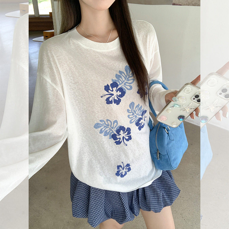 SUXI Áo thun dài tay in hình giản dị ngọt ngào dành cho nữ mùa hè mới 260515