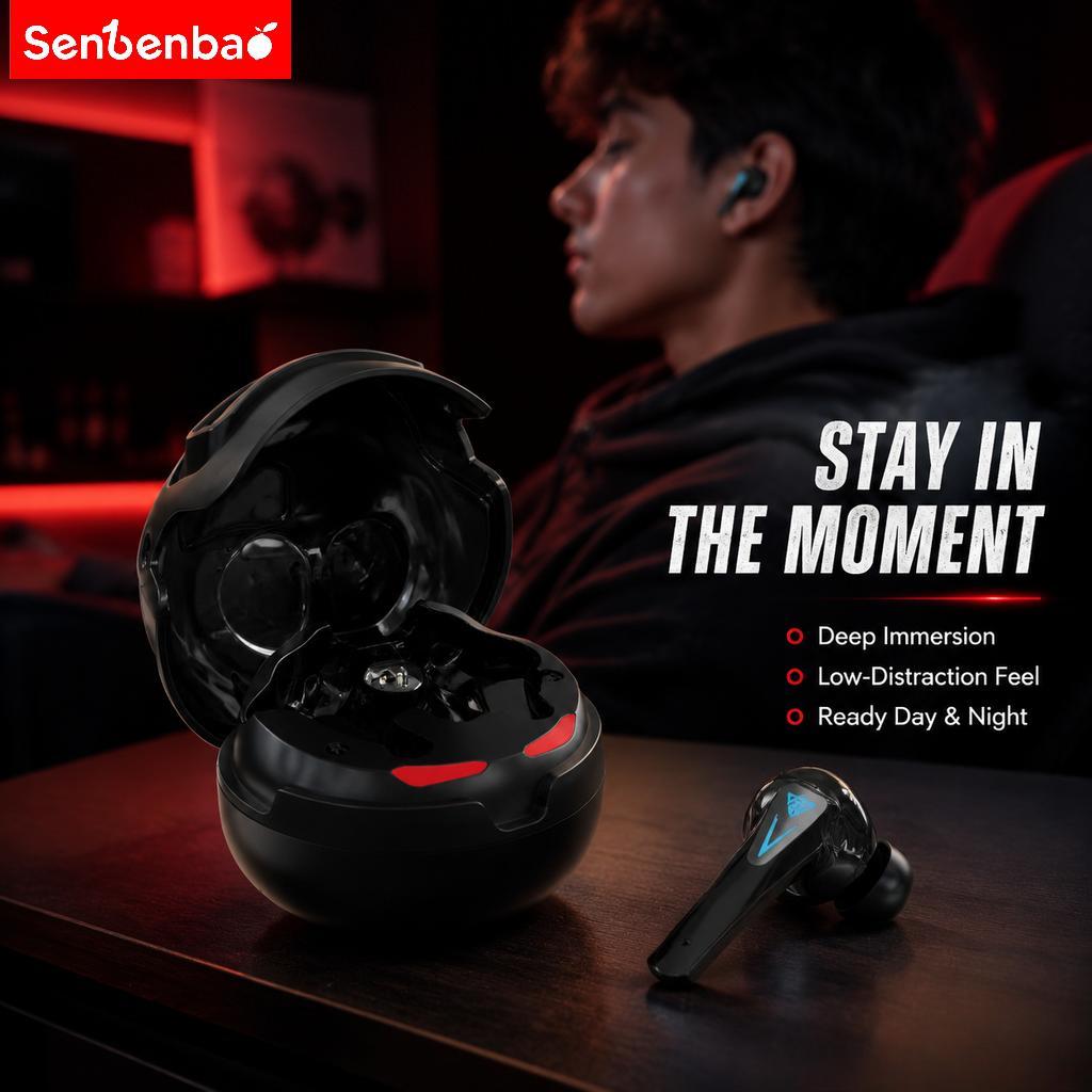 Tai nghe chơi game Senbenbao BUDS5 PRO Thiết kế mũ bảo hiểm độc quyền toàn cầu Hiệu ứng Lightning thổi tâm Âm thanh nổi Hi-Fi ENC Giảm tiếng ồn IPX5 Điều khiển cảm ứng