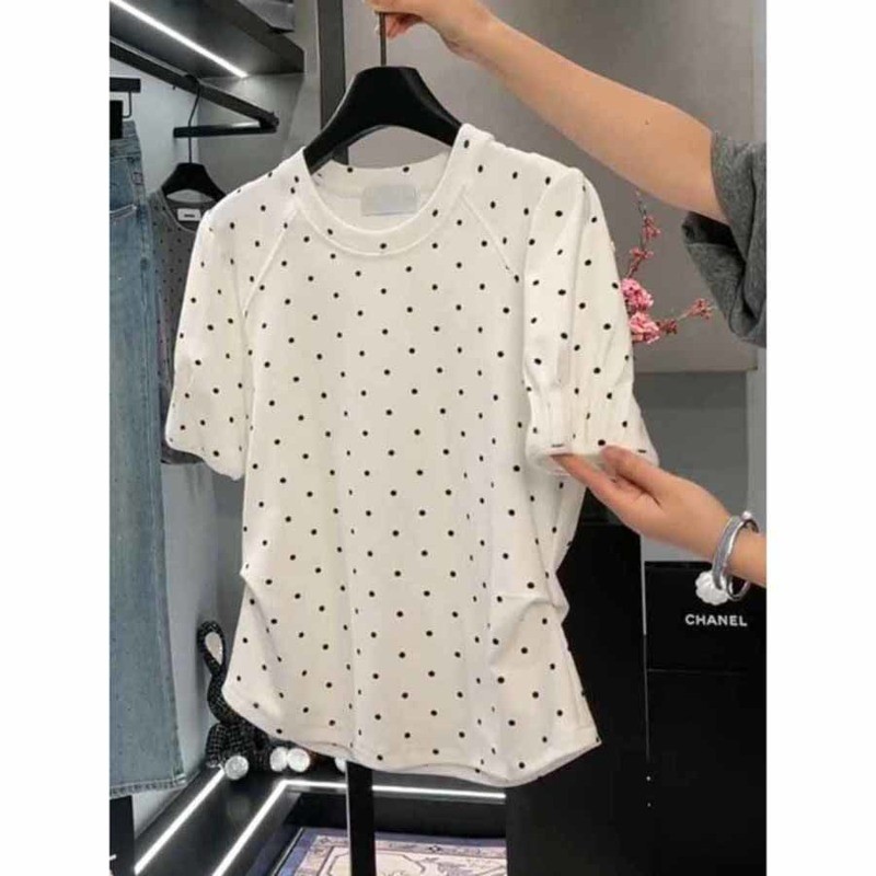 Mùa hè mới thời trang giản dị ngắn tay chấm bi vừa vặn cho áo thun cỡ lớn, quần áo nữ
