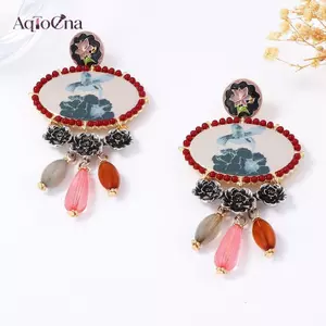 AqToCna Vintage Dân Tộc Phong Cách Bohemian Bay Chim In Hợp Kim Hoa Giọt Nước Mặt Dây Chuyền Bông Tai Nữ Tiệc Trang Sức Quà Tặng AqToCna