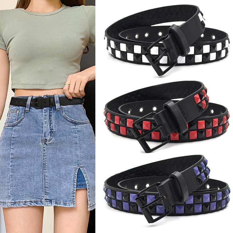 [KvJJL-t] Thắt lưng nữ màu tím Đinh tán Punk Hip Hop Y2k Phụ kiện quần jean Thắt lưng Xu hướng thời trang Pu Da Pin Bule Thắt lưng Unisex mới