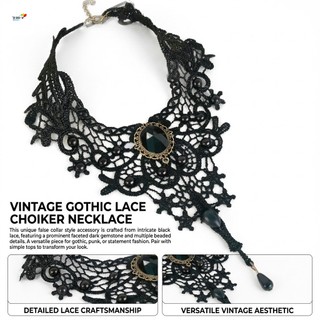 Vòng cổ ren Gothic với mặt dây chuyền đá quý cho bữa tiệc Halloween