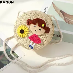 Túi cói KANGN, Túi đeo vai ống hút hoa nhẹ, Túi du lịch đi biển dệt thủ công sáng tạo