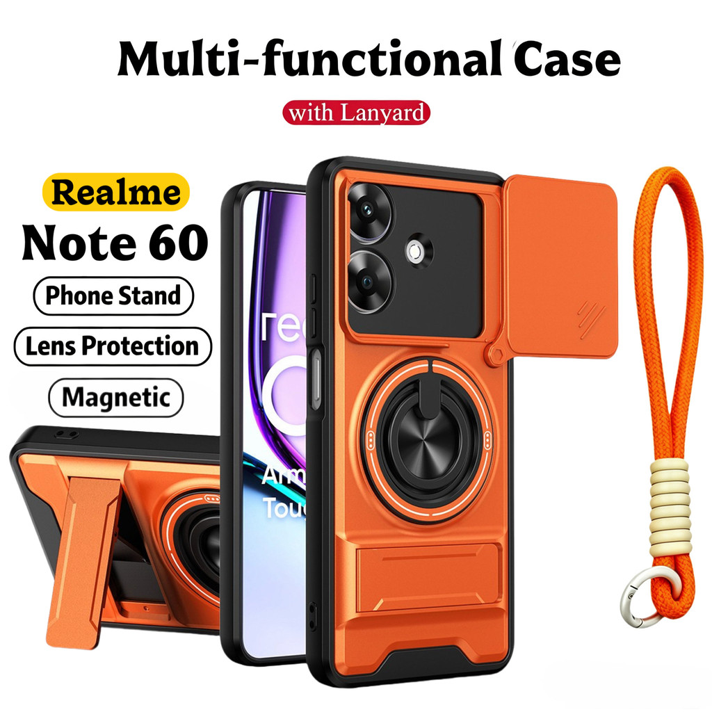 Ốp Điện Thoại Đa Năng Sang Trọng Thích Hợp Cho Realme Note 60 60X 70 80 4G 5G Dây 360°Giá đỡ vòng có vỏ máy ảnh Vỏ bảo vệ toàn diện chống sốc