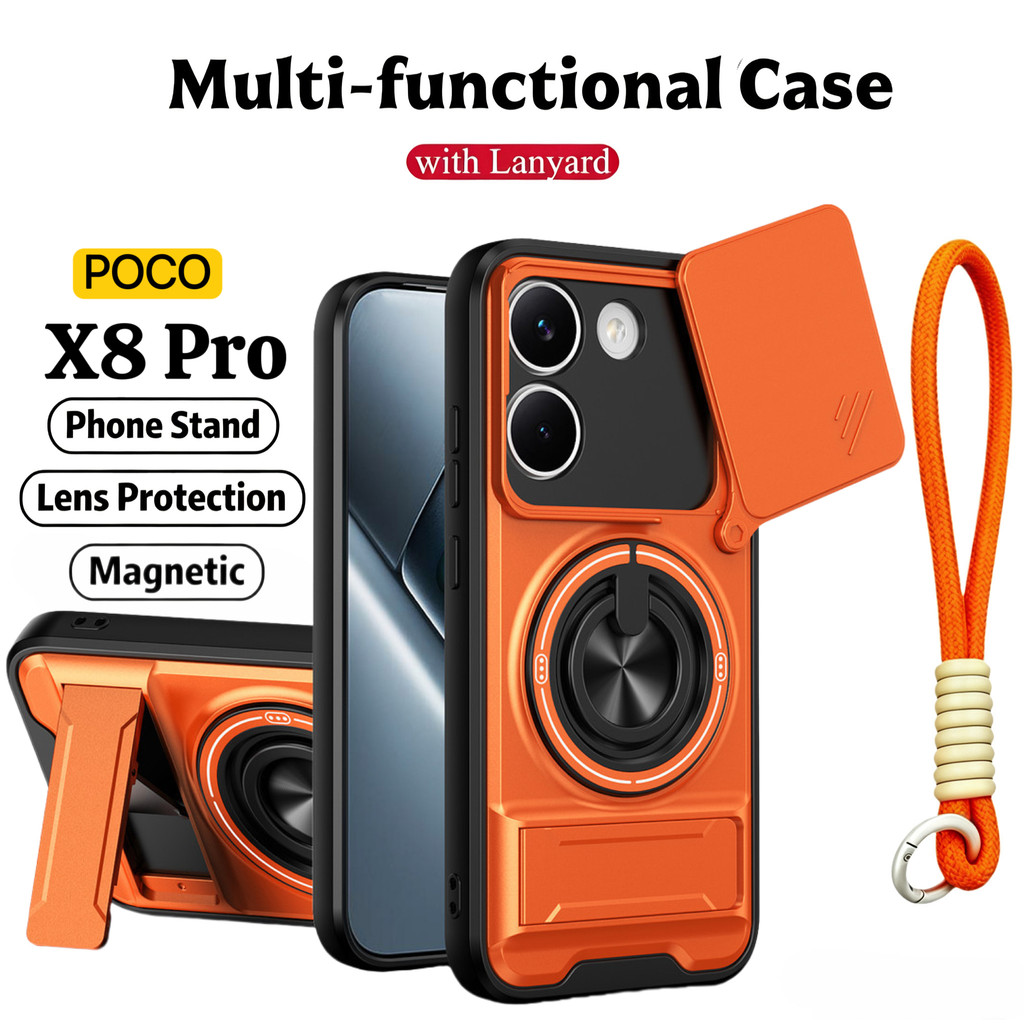 Thích hợp cho Xiaomi Poco X8 Pro Max X7 X6 X5 Dây buộc 360 vòng đứng Vỏ điện thoại có vỏ máy ảnh Gắn trên ô tô từ tính Vỏ bảo vệ toàn diện chống sốc