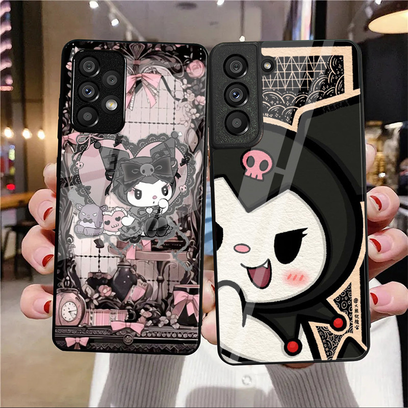Ốp Điện Thoại Thủy Tinh Sanrio Kuromi Cho Samsung Galaxy A14 A16 A30 A22 A32 A33 A15 A35 A42 A55 A56 4G A52 A53 A54 A70 A71 A72 A73 5G
