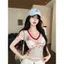 Phong Cách Mỹ Cổ Chữ V Hơi Trong Suốt Ren Thêu Áo Thun Nữ 2025 Niche Thiết Kế Gợi Cảm Slim-fit Hot Girl Ngắn Top 5.19